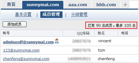 QQ域名邮箱成员从30人增至100人了
